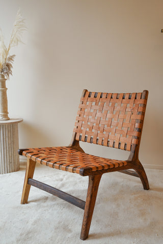 Fauteuil en cuir et bois de noyer - Foncé