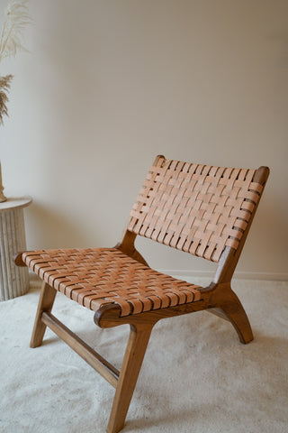 Fauteuil en bois de noyer et cuir - Clair